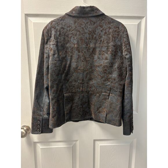 Anthracite Black with Brown Flocked Floral Scroll Burnout Jacket, Size 16 - Picture 4 of 6